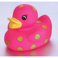 red duck with white dot